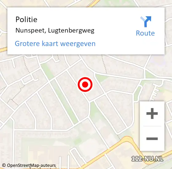 Locatie op kaart van de 112 melding: Politie Nunspeet, Lugtenbergweg op 18 december 2024 18:00