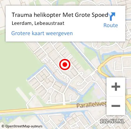 Locatie op kaart van de 112 melding: Trauma helikopter Met Grote Spoed Naar Leerdam, Lebeaustraat op 18 december 2024 18:09