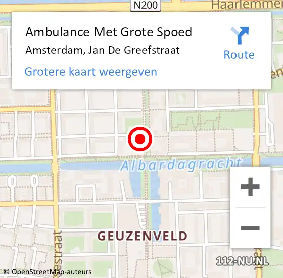 Locatie op kaart van de 112 melding: Ambulance Met Grote Spoed Naar Amsterdam, Jan De Greefstraat op 30 oktober 2014 20:04