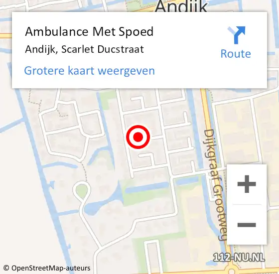 Locatie op kaart van de 112 melding: Ambulance Met Spoed Naar Andijk, Scarlet Ducstraat op 18 december 2024 18:25