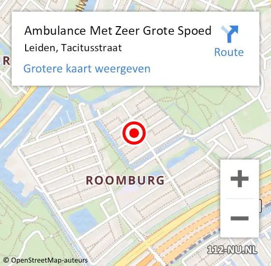 Locatie op kaart van de 112 melding: Ambulance Met Zeer Grote Spoed Naar Leiden, Tacitusstraat op 18 december 2024 18:26