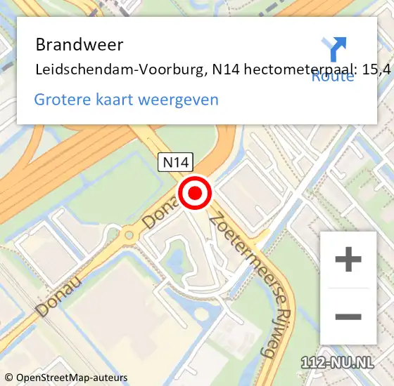 Locatie op kaart van de 112 melding: Brandweer Leidschendam-Voorburg, N14 hectometerpaal: 15,4 op 18 december 2024 18:33