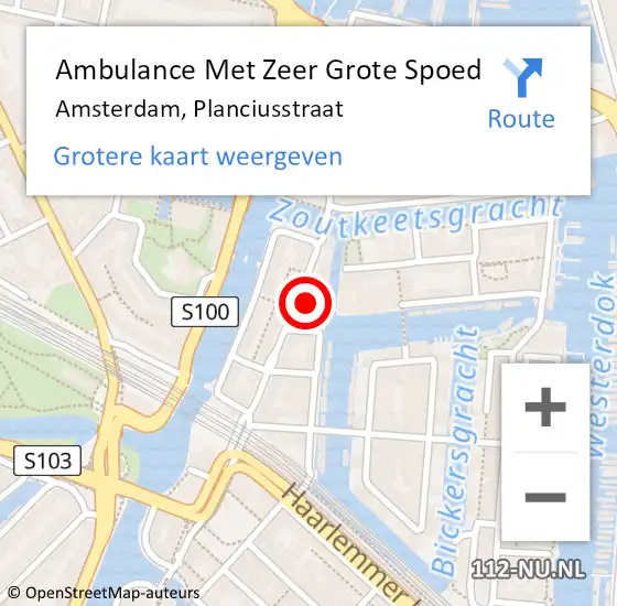 Locatie op kaart van de 112 melding: Ambulance Met Zeer Grote Spoed Naar Amsterdam, Planciusstraat op 18 december 2024 18:58