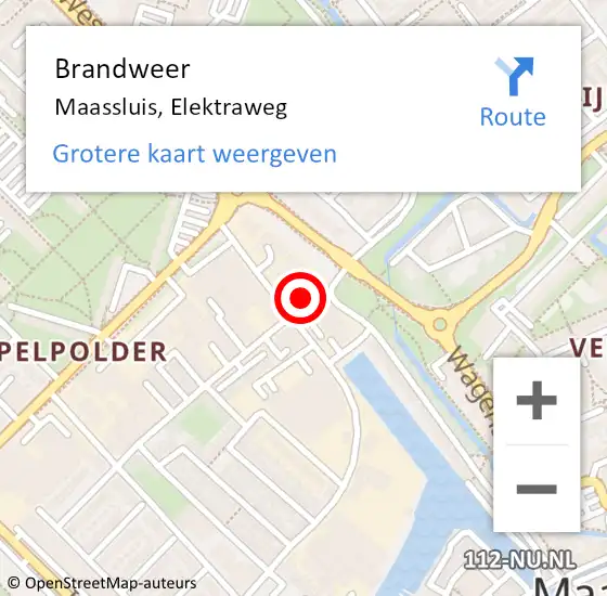 Locatie op kaart van de 112 melding: Brandweer Maassluis, Elektraweg op 18 december 2024 19:05