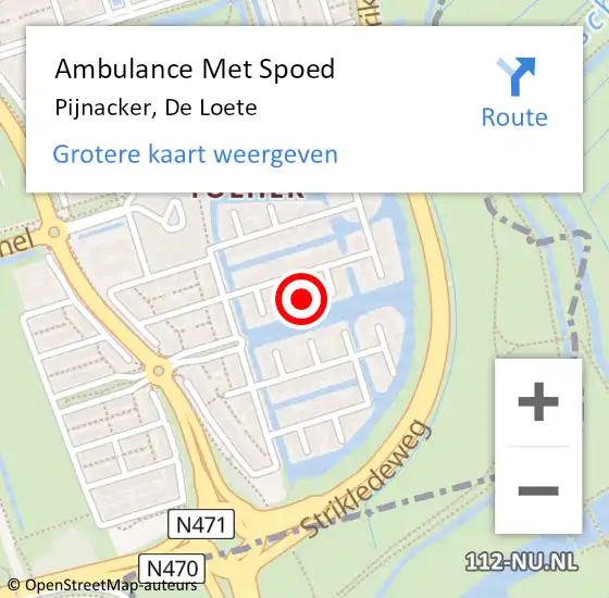 Locatie op kaart van de 112 melding: Ambulance Met Spoed Naar Pijnacker, De Loete op 18 december 2024 19:07