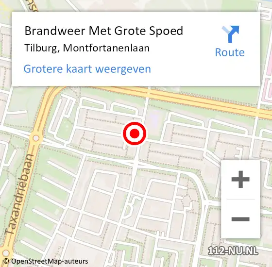 Locatie op kaart van de 112 melding: Brandweer Met Grote Spoed Naar Tilburg, Montfortanenlaan op 18 december 2024 19:11