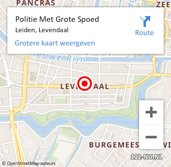 Locatie op kaart van de 112 melding: Politie Met Grote Spoed Naar Leiden, Levendaal op 18 december 2024 19:20