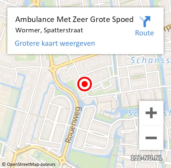 Locatie op kaart van de 112 melding: Ambulance Met Zeer Grote Spoed Naar Wormer, Spatterstraat op 18 december 2024 20:07