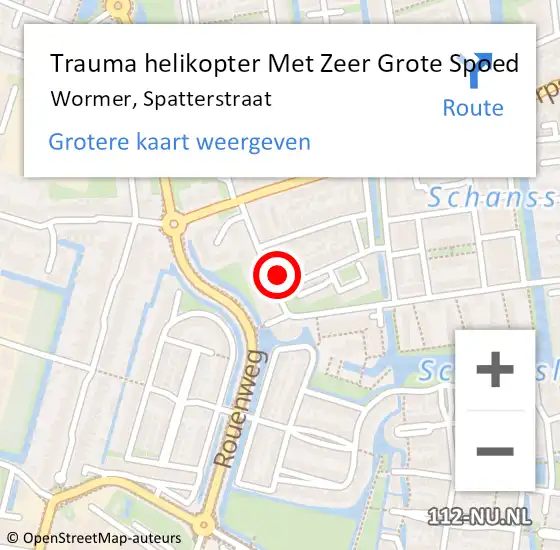 Locatie op kaart van de 112 melding: Trauma helikopter Met Zeer Grote Spoed Naar Wormer, Spatterstraat op 18 december 2024 20:14