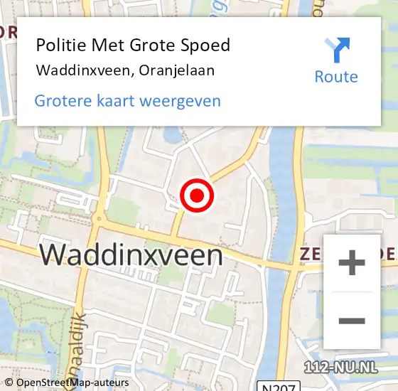 Locatie op kaart van de 112 melding: Politie Met Grote Spoed Naar Waddinxveen, Oranjelaan op 18 december 2024 20:16