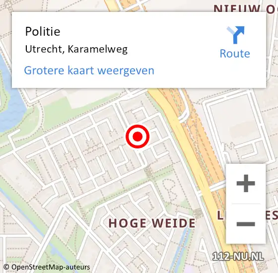 Locatie op kaart van de 112 melding: Politie Utrecht, Karamelweg op 18 december 2024 20:39