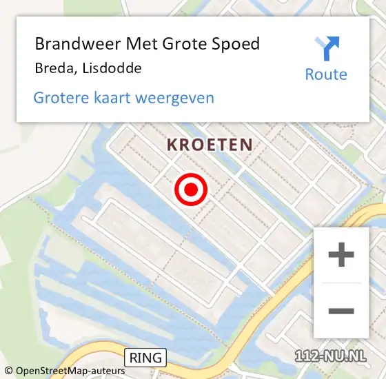 Locatie op kaart van de 112 melding: Brandweer Met Grote Spoed Naar Breda, Lisdodde op 18 december 2024 21:24