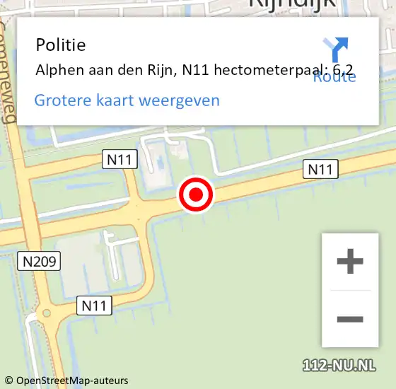 Locatie op kaart van de 112 melding: Politie Alphen aan den Rijn, N11 hectometerpaal: 6,2 op 18 december 2024 21:53