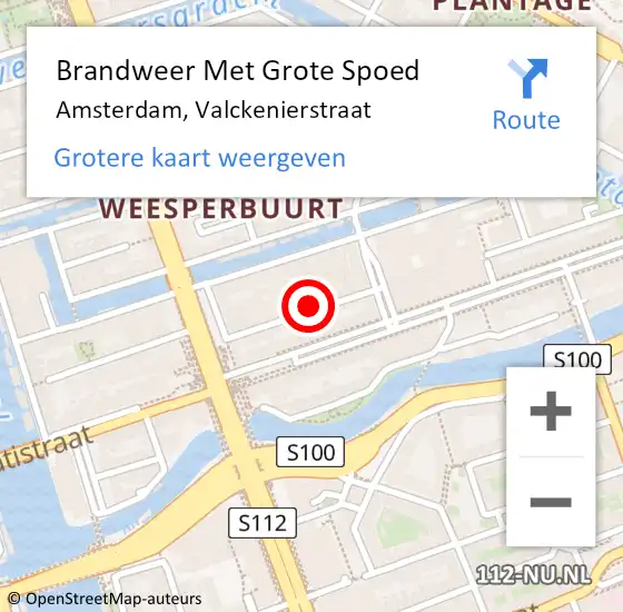 Locatie op kaart van de 112 melding: Brandweer Met Grote Spoed Naar Amsterdam, Valckenierstraat op 18 december 2024 22:12