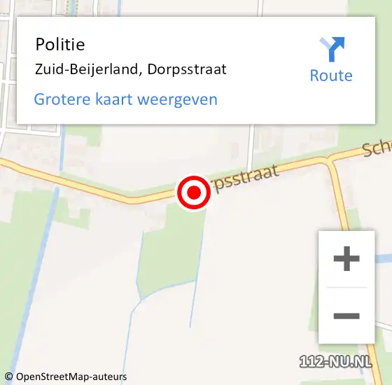 Locatie op kaart van de 112 melding: Politie Zuid-Beijerland, Dorpsstraat op 18 december 2024 22:17