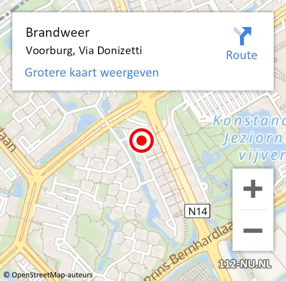 Locatie op kaart van de 112 melding: Brandweer Voorburg, Via Donizetti op 18 december 2024 22:48