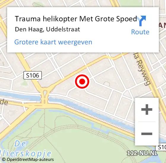 Locatie op kaart van de 112 melding: Trauma helikopter Met Grote Spoed Naar Den Haag, Uddelstraat op 18 december 2024 23:17