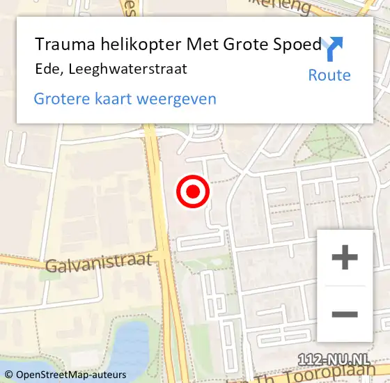 Locatie op kaart van de 112 melding: Trauma helikopter Met Grote Spoed Naar Ede, Leeghwaterstraat op 18 december 2024 23:30