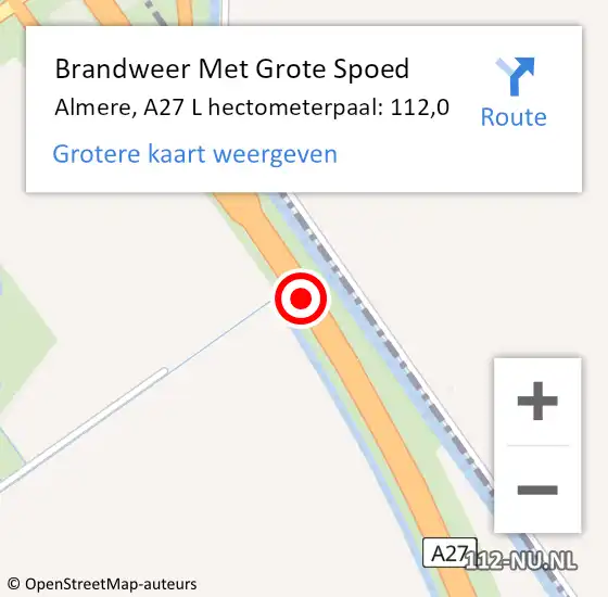 Locatie op kaart van de 112 melding: Brandweer Met Grote Spoed Naar Almere, A27 L hectometerpaal: 112,0 op 30 oktober 2014 20:38