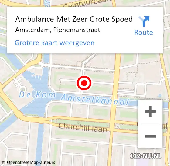 Locatie op kaart van de 112 melding: Ambulance Met Zeer Grote Spoed Naar Amsterdam, Pienemanstraat op 19 december 2024 00:01