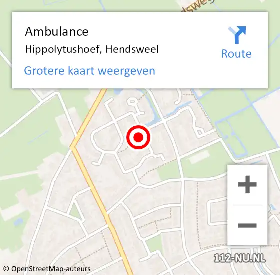 Locatie op kaart van de 112 melding: Ambulance Hippolytushoef, Hendsweel op 19 december 2024 00:19