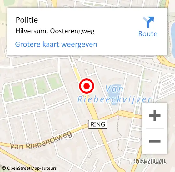 Locatie op kaart van de 112 melding: Politie Hilversum, Oosterengweg op 19 december 2024 00:26