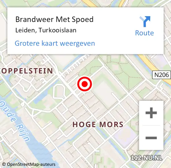 Locatie op kaart van de 112 melding: Brandweer Met Spoed Naar Leiden, Turkooislaan op 19 december 2024 00:53