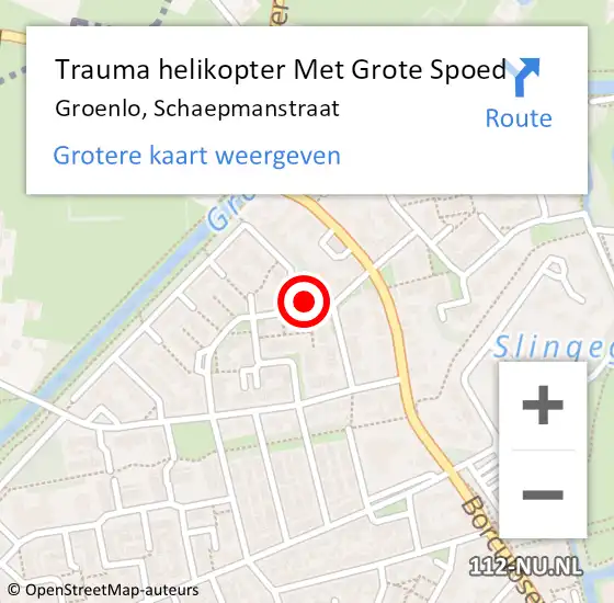 Locatie op kaart van de 112 melding: Trauma helikopter Met Grote Spoed Naar Groenlo, Schaepmanstraat op 19 december 2024 02:01