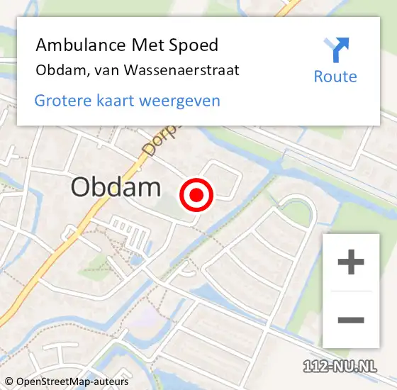 Locatie op kaart van de 112 melding: Ambulance Met Spoed Naar Obdam, van Wassenaerstraat op 19 december 2024 03:34