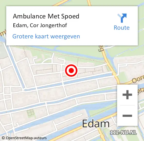 Locatie op kaart van de 112 melding: Ambulance Met Spoed Naar Edam, Cor Jongerthof op 19 december 2024 04:14