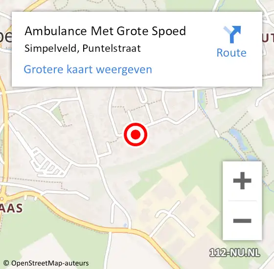 Locatie op kaart van de 112 melding: Ambulance Met Grote Spoed Naar Simpelveld, Puntelstraat op 30 oktober 2014 20:56