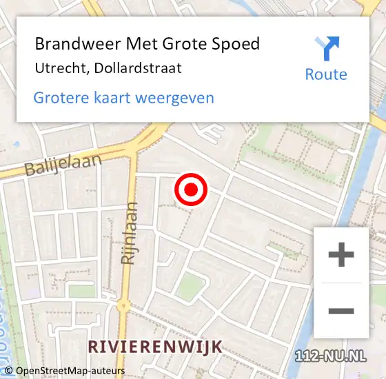 Locatie op kaart van de 112 melding: Brandweer Met Grote Spoed Naar Utrecht, Dollardstraat op 19 december 2024 05:54