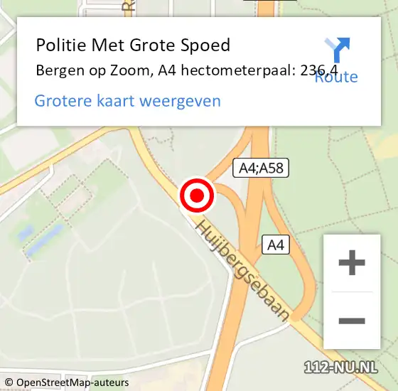 Locatie op kaart van de 112 melding: Politie Met Grote Spoed Naar Bergen op Zoom, A4 hectometerpaal: 236,4 op 19 december 2024 07:52