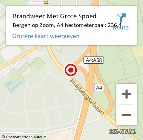 Locatie op kaart van de 112 melding: Brandweer Met Grote Spoed Naar Bergen op Zoom, A4 hectometerpaal: 236,4 op 19 december 2024 07:53