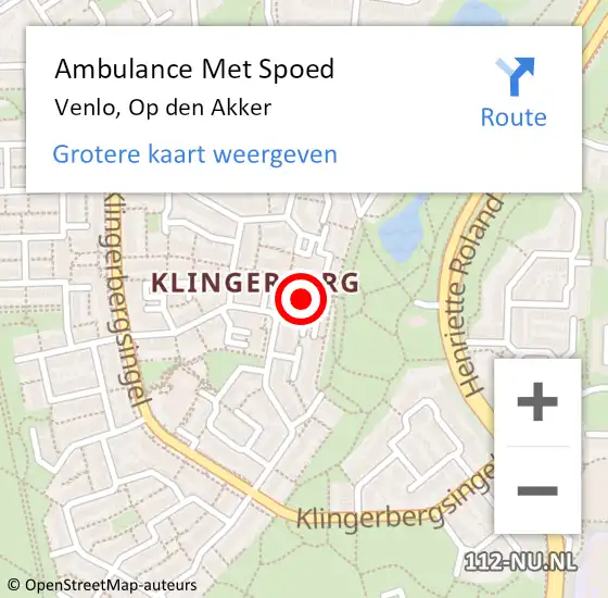 Locatie op kaart van de 112 melding: Ambulance Met Spoed Naar Venlo, Op den Akker op 19 december 2024 08:49