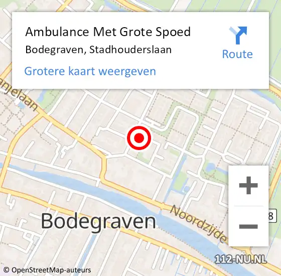 Locatie op kaart van de 112 melding: Ambulance Met Grote Spoed Naar Bodegraven, Stadhouderslaan op 19 december 2024 09:14