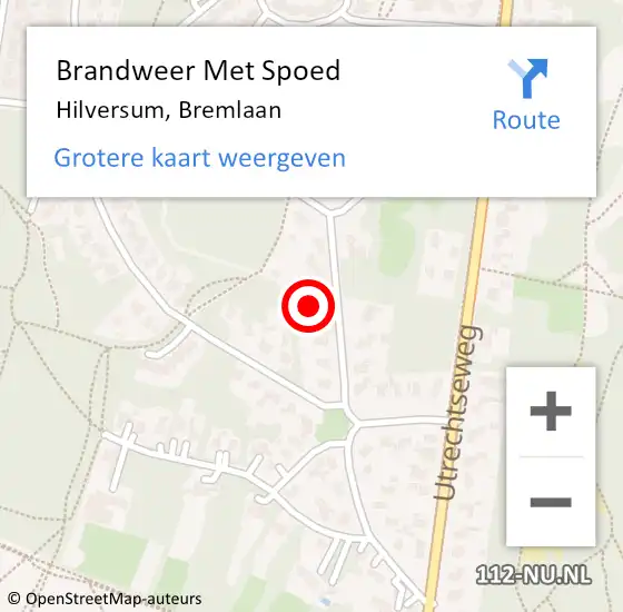 Locatie op kaart van de 112 melding: Brandweer Met Spoed Naar Hilversum, Bremlaan op 19 december 2024 09:44