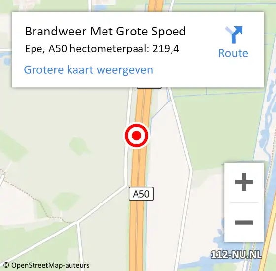 Locatie op kaart van de 112 melding: Brandweer Met Grote Spoed Naar Epe, A50 hectometerpaal: 219,4 op 19 december 2024 09:45