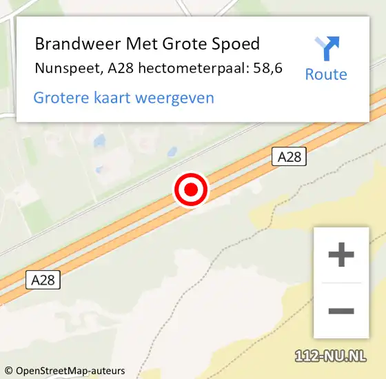 Locatie op kaart van de 112 melding: Brandweer Met Grote Spoed Naar Nunspeet, A28 hectometerpaal: 58,6 op 19 december 2024 10:16