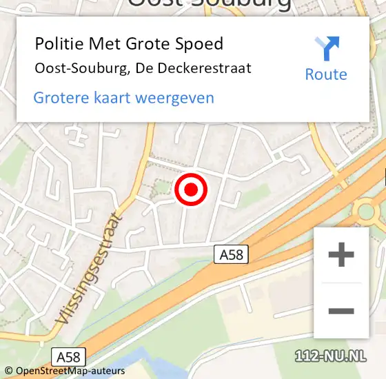 Locatie op kaart van de 112 melding: Politie Met Grote Spoed Naar Oost-Souburg, De Deckerestraat op 19 december 2024 10:39