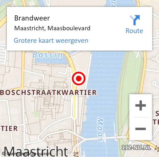 Locatie op kaart van de 112 melding: Brandweer Maastricht, Maasboulevard op 19 december 2024 10:39