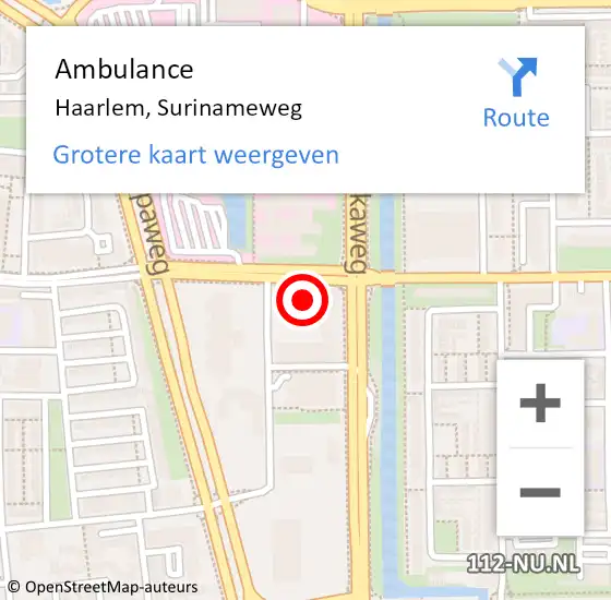 Locatie op kaart van de 112 melding: Ambulance Haarlem, Surinameweg op 19 december 2024 10:51