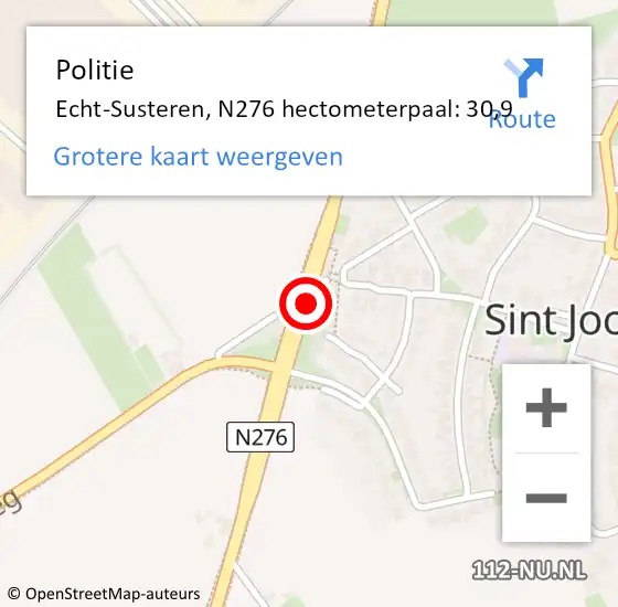 Locatie op kaart van de 112 melding: Politie Echt-Susteren, N276 hectometerpaal: 30,9 op 19 december 2024 11:22