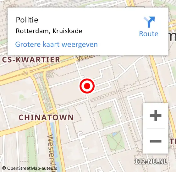 Locatie op kaart van de 112 melding: Politie Rotterdam, Kruiskade op 19 december 2024 11:56