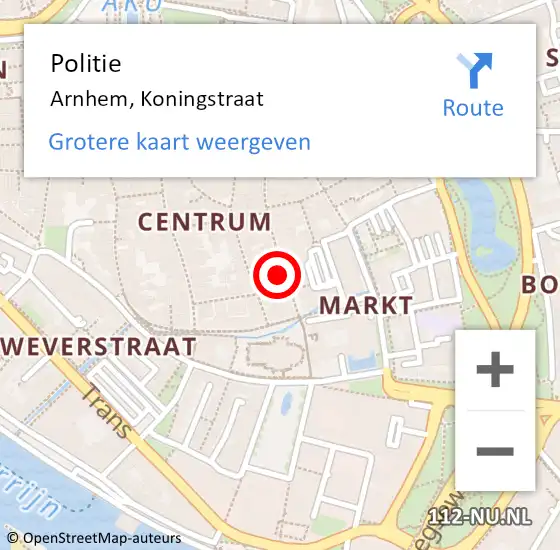 Locatie op kaart van de 112 melding: Politie Arnhem, Koningstraat op 19 december 2024 12:22