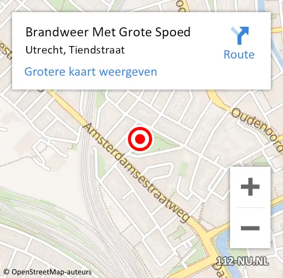 Locatie op kaart van de 112 melding: Brandweer Met Grote Spoed Naar Utrecht, Tiendstraat op 19 december 2024 12:28