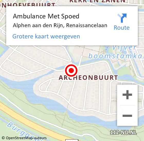 Locatie op kaart van de 112 melding: Ambulance Met Spoed Naar Alphen aan den Rijn, Renaissancelaan op 19 december 2024 12:30