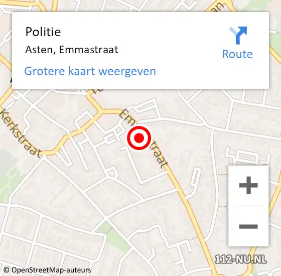 Locatie op kaart van de 112 melding: Politie Asten, Emmastraat op 19 december 2024 12:50