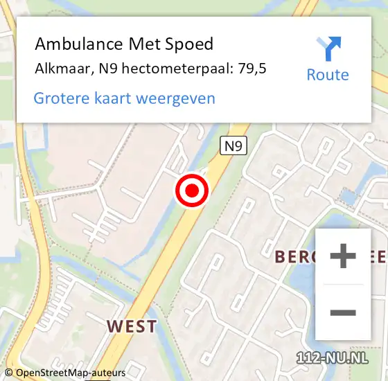 Locatie op kaart van de 112 melding: Ambulance Met Spoed Naar Alkmaar, N9 hectometerpaal: 79,5 op 19 december 2024 13:25