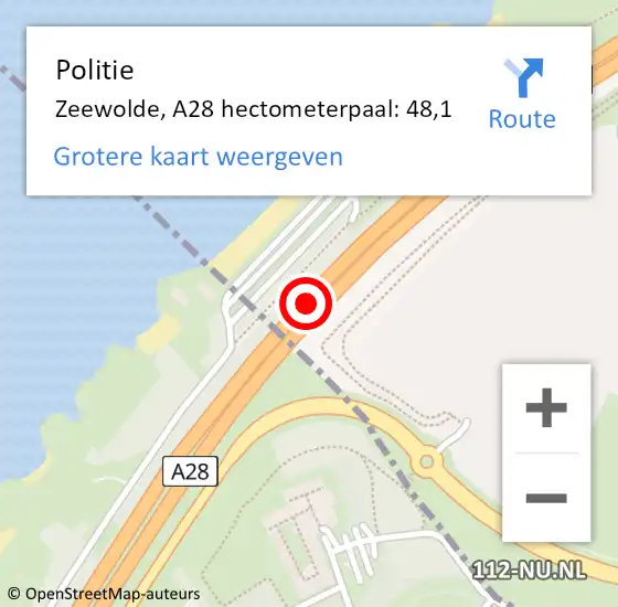 Locatie op kaart van de 112 melding: Politie Zeewolde, A28 hectometerpaal: 48,1 op 19 december 2024 14:01